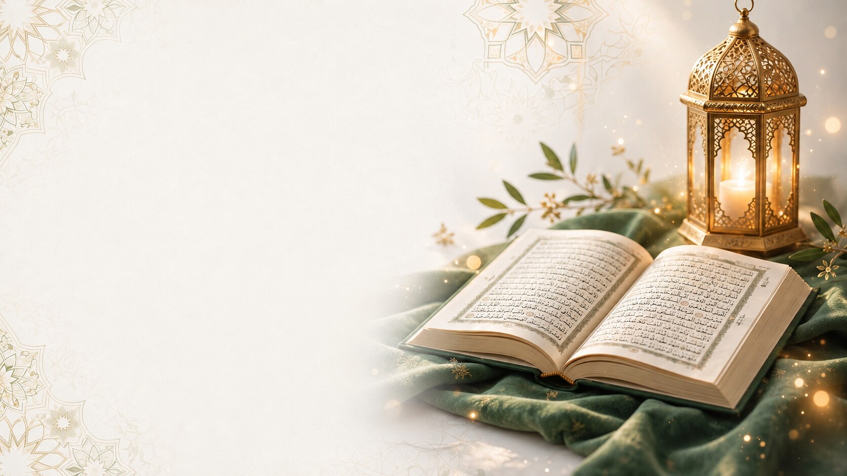 An open Quran in calm lighting